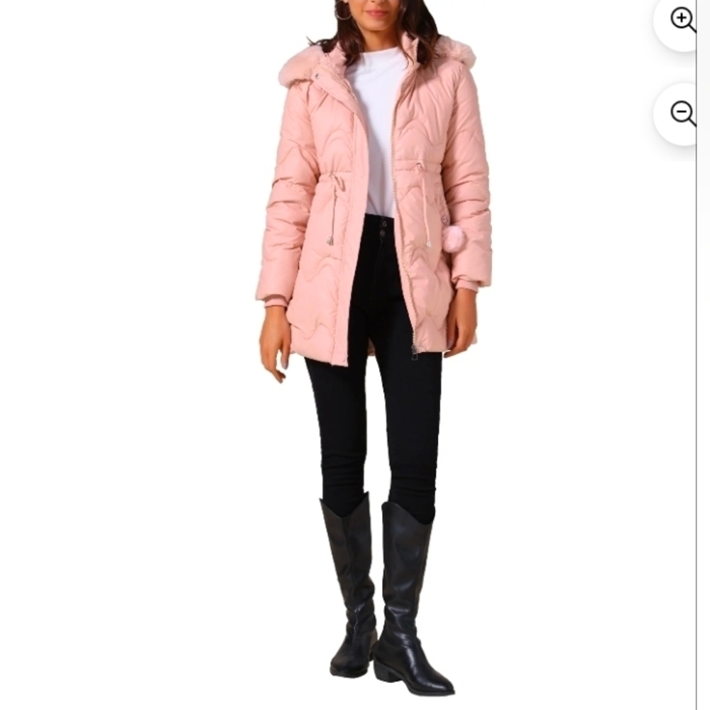 Women's Winter Thicken Puffer Coat Faux Fur Removable Hood Warm Parka Jacket - Picture 2 of 7
